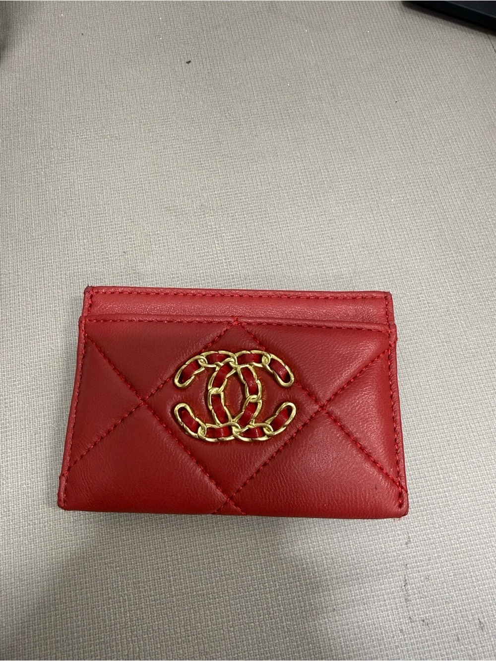 Damaged Chanel Red Quilted Card Holder with Gold CC Logo
